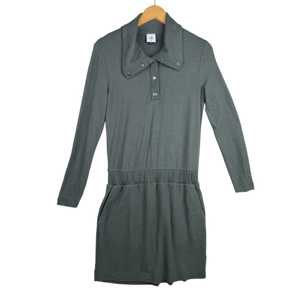 Cabi Haven Snap Collar Knit Long Sleeve Dress size XS Gray Style# 4973